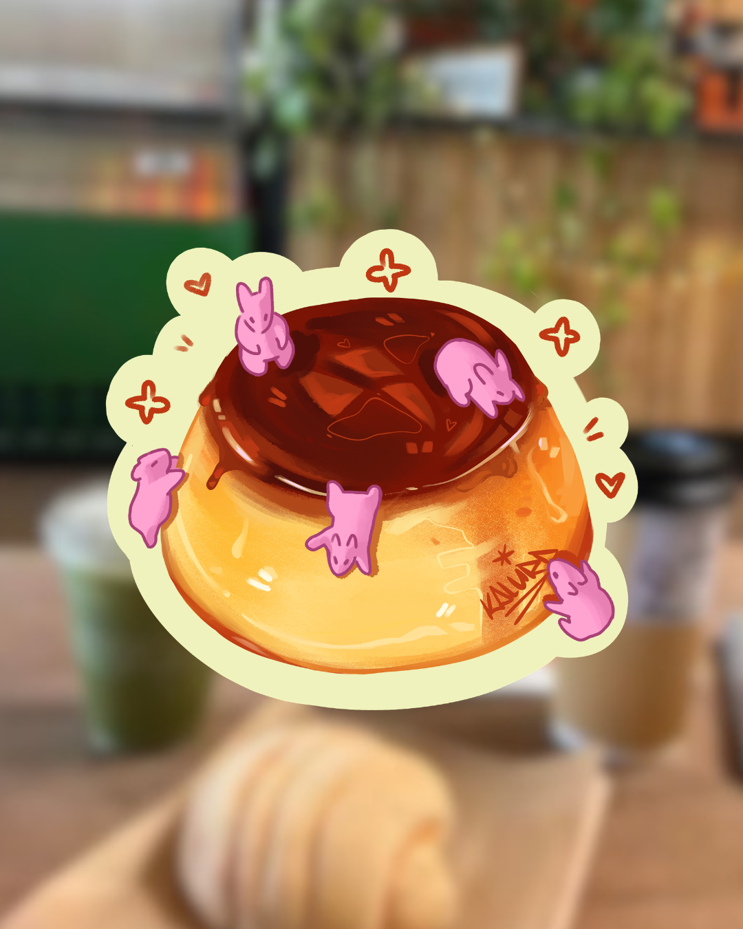 Cutesy Bunnies on Flan Sticker