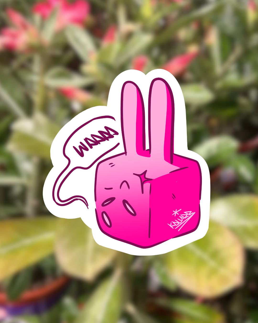 Tired Pink Square Bunny Sticker