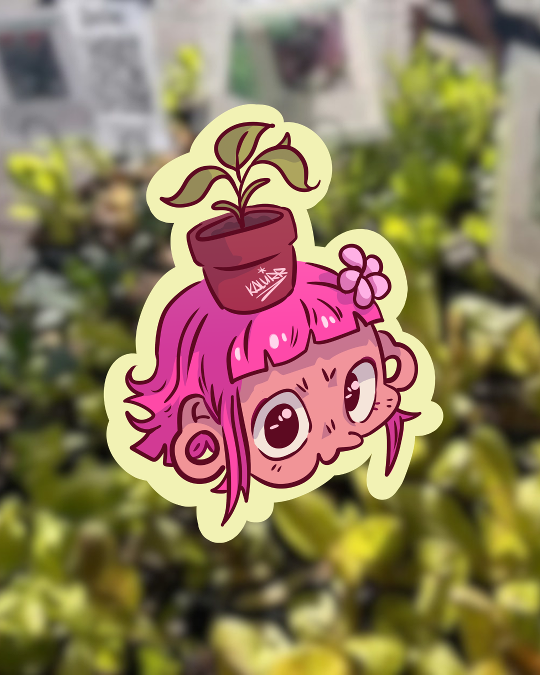 Cutesy Plant Pot on Pink Haired Girl Sticker